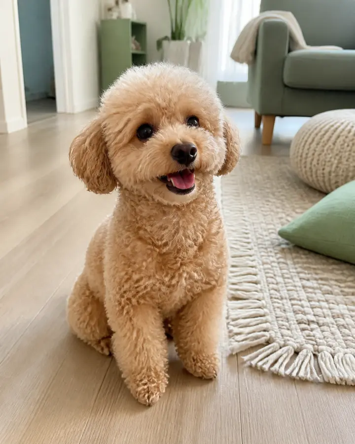 小狗可乐坐在地板上